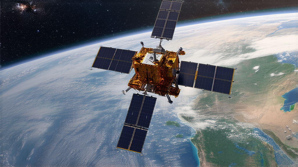 A robotic arm delicately guides a satellite towards safe deorbiting above Earth, showcasing responsible space debris management.